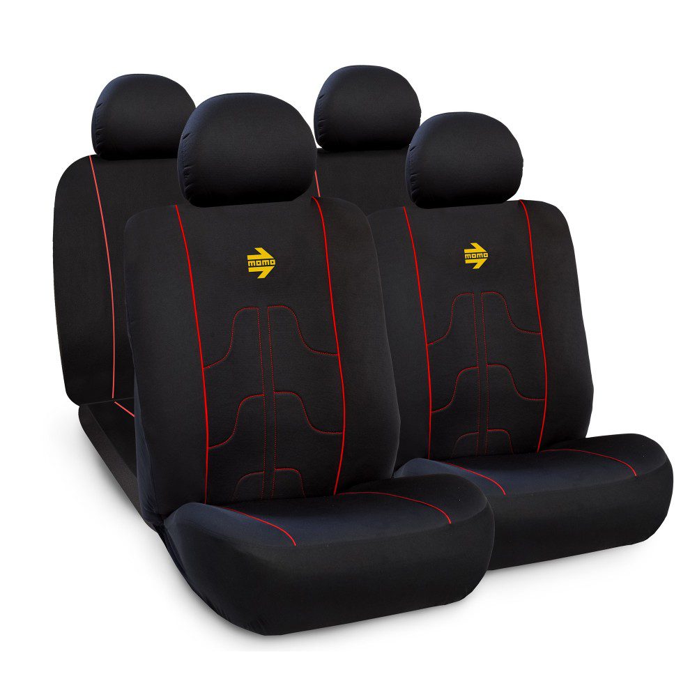 Κάλυμμα Καθισμάτων Πολυεστερικό Μαύρο-Κόκκινο 4τμχ Momo