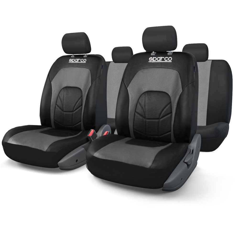 Κάλυμμα καθισμάτων δερματίνη-ύφασμα γκρι-μαύρο 4τμχ Sparco