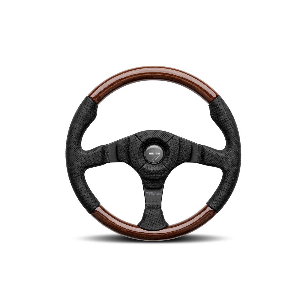 Τιμόνι Dark Fighter ξύλο μαύρο δέρμα 35cm 1τμχ Momo